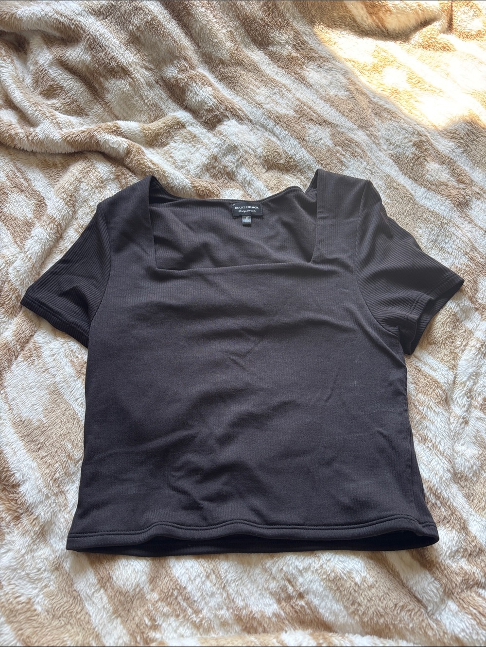 Buckle Black Square Neck Ribbed Crop Top